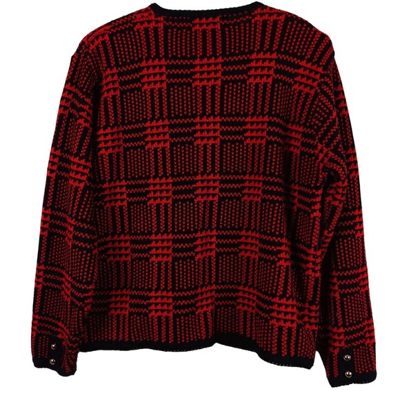 Vintage Stonecanyon By Segue Womens Plaid Knit Cardigan Sweater Medium Red/Black - Picture 6 of 6